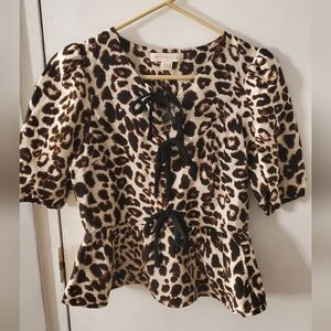 NWoT Leopard Tie Up Peplum Top s. S
